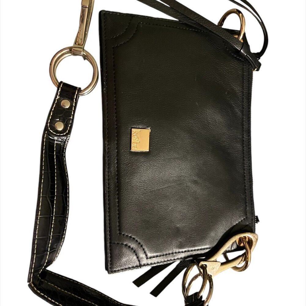 Kooba Black Leather Envelope Purse with Removable Shoulder Strap - Picture 7 of 12